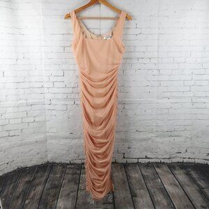 STEPS NY PEACH SLEEVELESS SQUARE NECK RUCHED MAXI DRESS SIZE LARGE